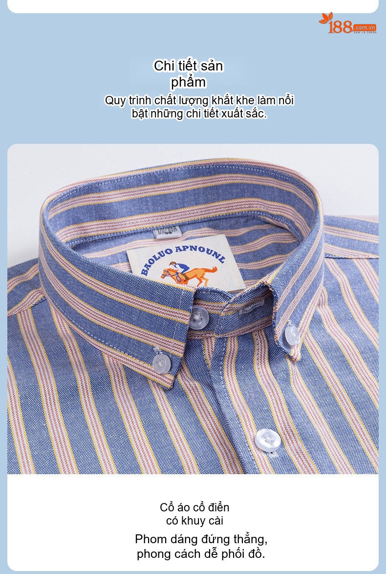 Áo Sơ Mi Nam Tay Dài Oxford Cotton Thoáng Khí Họa Tiết Kẻ Sọc Lớn Màu Xanh Dương, Đen, Trắng, Xám... chi tiết 20