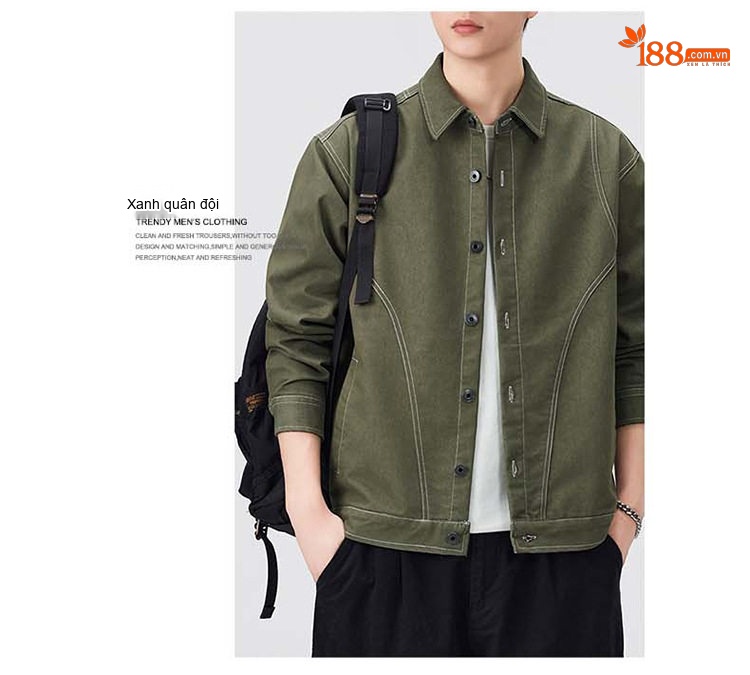 Áo Khoác Nam Tay Dài Vải Canvas Thiết Kế Retro Phối Màu Phong Cách Mỹ Màu Xanh Olive, Xanh Navy chi tiết 5