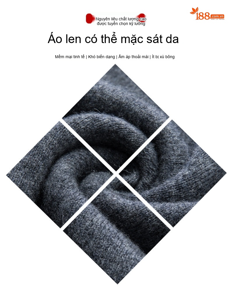 Áo Len Nam Cổ Bẻ Thu Đông Dày Dặn Chất Liệu Lông Cừu Áo Chui Đầu Màu Nâu, Đỏ, Xám, Đen chi tiết 3