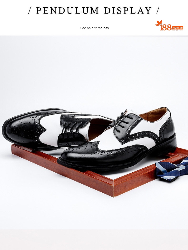 Giày Tây Buộc Dây Nam Da Thật Brogue Phối Màu Chiều Cao Đế Khoảng 3cm Màu Đen, Trắng, Nâu chi tiết 10