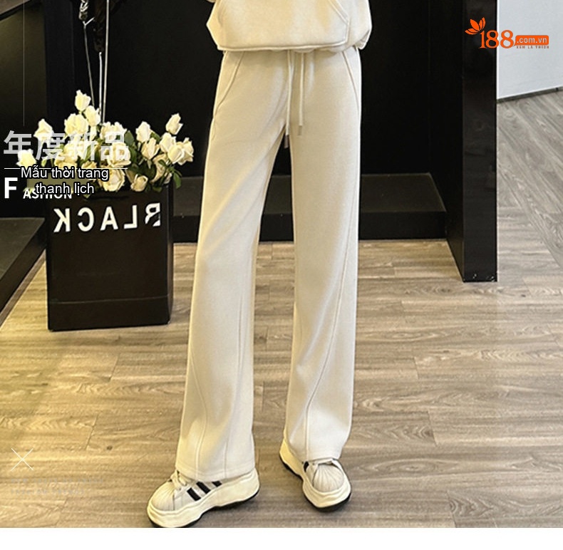Bộ đồ thể thao nữ áo hoodie dáng rộng quần ống rộng lót lông chi tiết 2
