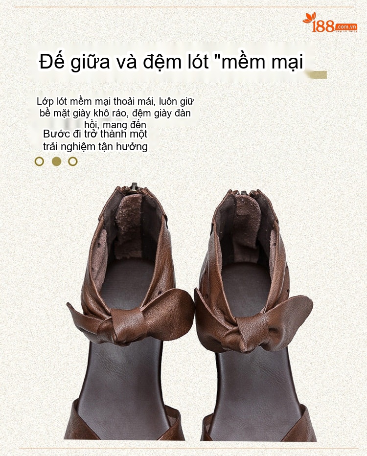 Dép Sandal Nữ Hở Mũi Quai Cổ Chân Da Mềm Đế Cao 3cm - 4cm Màu Đen, Nâu chi tiết 6