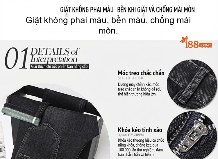 Quần Dài Nam Ống Đứng Dáng Ôm Vừa Vặn Co Giãn Thoải Mái Màu Đen chi tiết 5