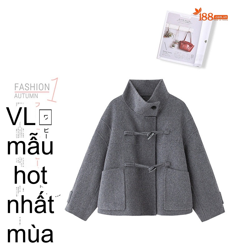 Áo Khoác Lông Cừu Nữ Dáng Ngắn Cúc Sừng Phong Cách Hàn Quốc Màu Đen, Xám, Trắng, Xanh Navy chi tiết 3