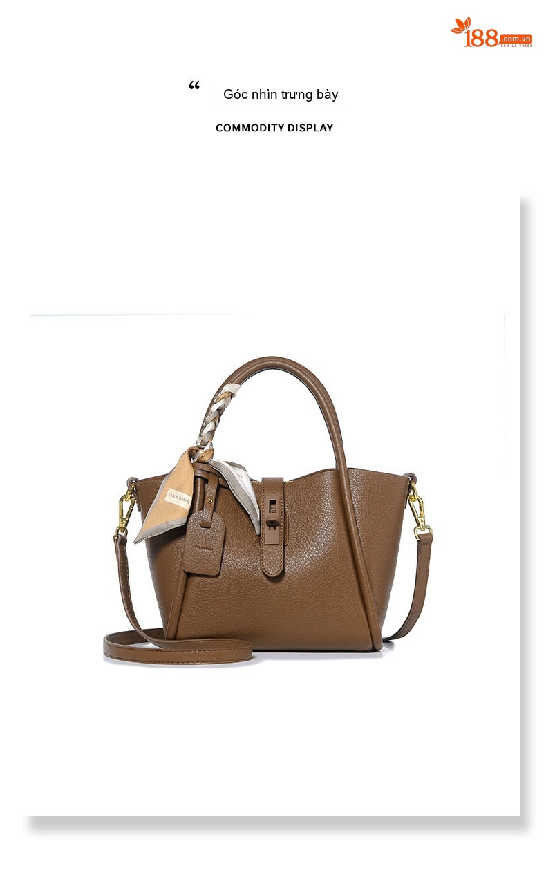 Túi Xách Nữ Đeo Vai/Đeo Chéo Kiểu Dáng Basket Bag Da Mờ Màu Nâu chi tiết 16