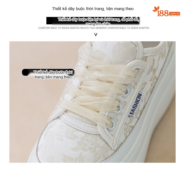 Giày Sneaker Nữ Đế Bánh Mì Chiều Cao Đế Khoảng 5cm Dây Ruy Băng Phong Cách Trung Hoa Màu Trắng, Hồng chi tiết 9