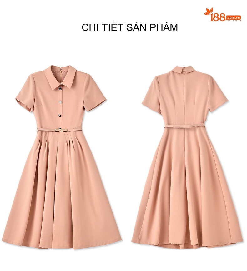 Váy Polo Nữ Tay Ngắn Dáng Xòe Thắt Eo Phong Cách Tiểu Thư Màu Hồng, Đen chi tiết 16