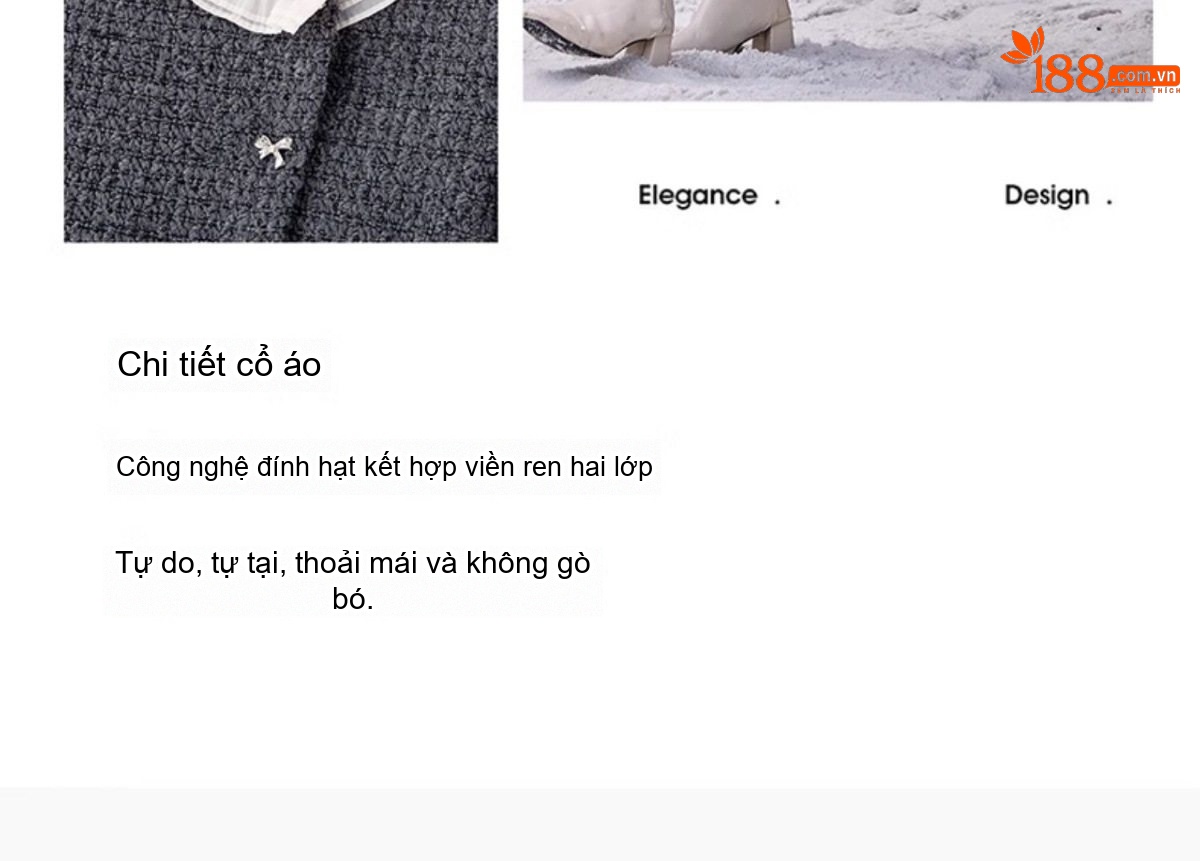 Set Áo Khoác và Chân Váy Dệt Kim Tiểu Thư Thanh Lịch Màu Xám, Đen chi tiết 12