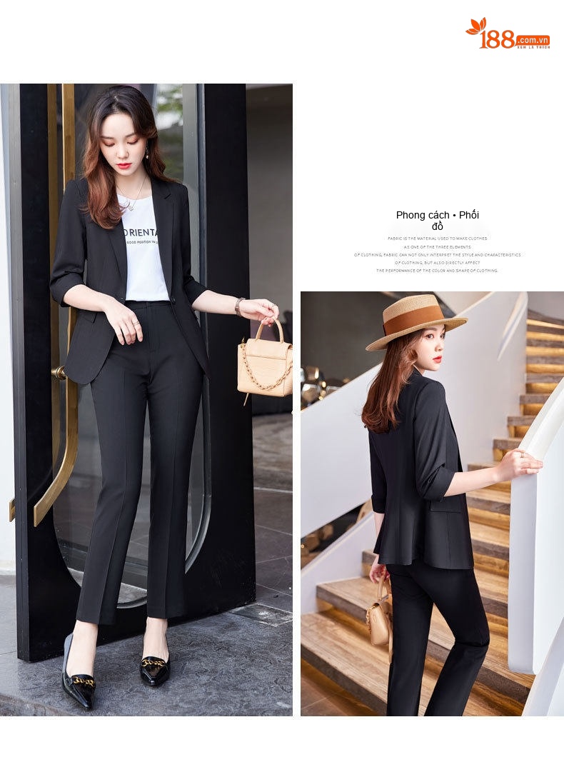 Bộ Vest Công Sở Nữ Tay Lỡ Phong Cách Hàn Quốc Màu Xanh Khói, Be, Đen chi tiết 10