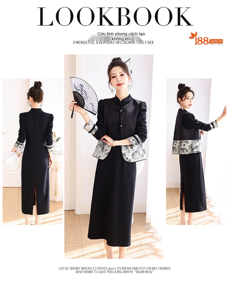 Set Áo Khoác và Chân Váy Dáng Ôm Họa Tiết Thêu Thanh Lịch Màu Đen chi tiết 4