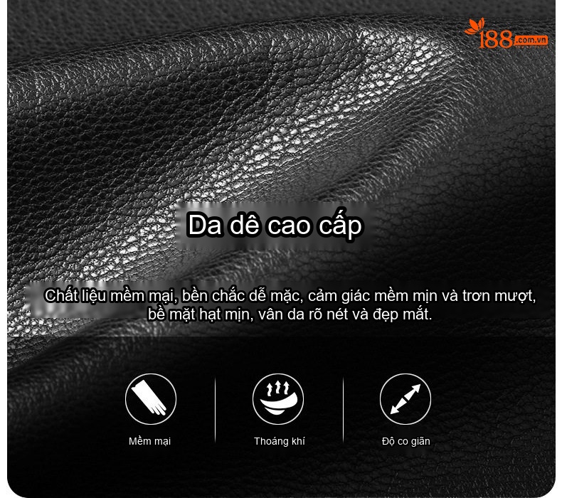 Áo Khoác Da Thật Nam Da Dê Cổ Bẻ Lịch Lãm Phong Cách Doanh Nhân Màu Đen chi tiết 3