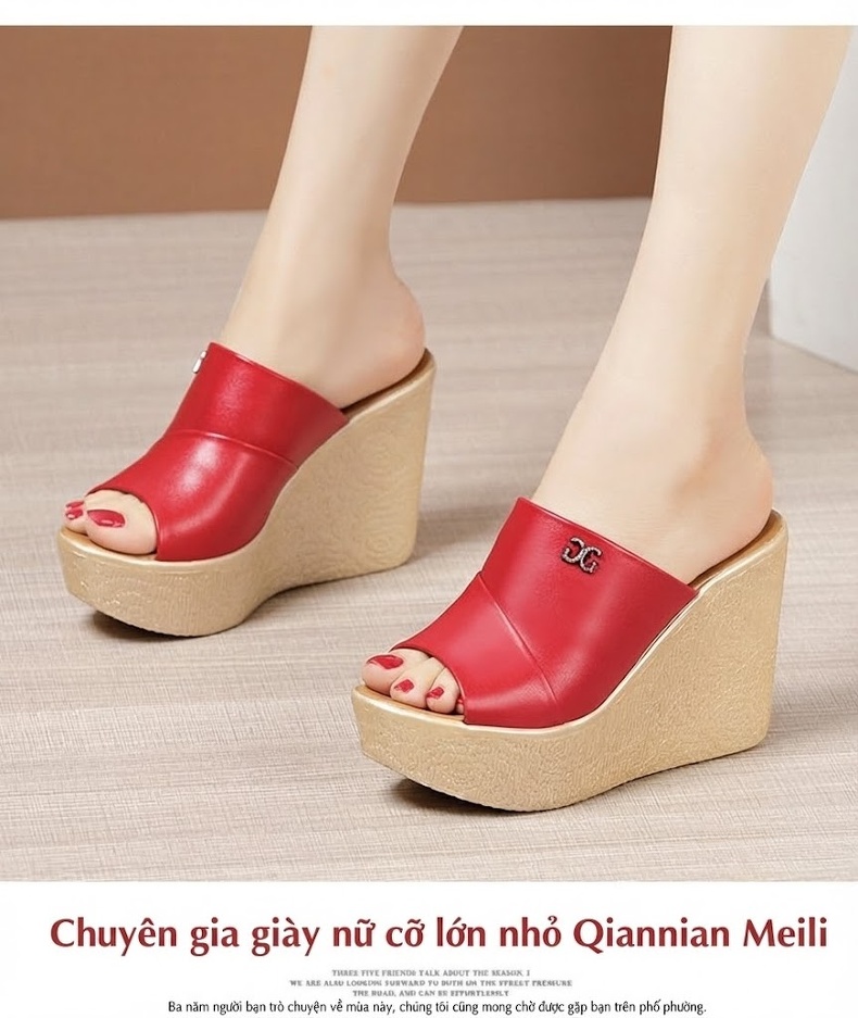 Dép Xuồng Nữ Hở Mũi Da Bóng Chiều Cao Đế 11cm Màu Đen, Đỏ, Trắng, Vàng... chi tiết 14