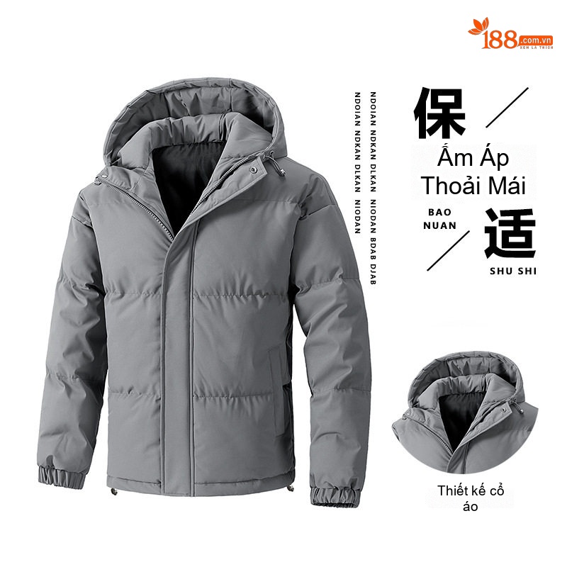 Áo Khoác Cotton Nam Nữ Mũ Trùm Đầu Dáng Rộng Mùa Đông Màu Xám, Xanh Lá, Đen, Trắng