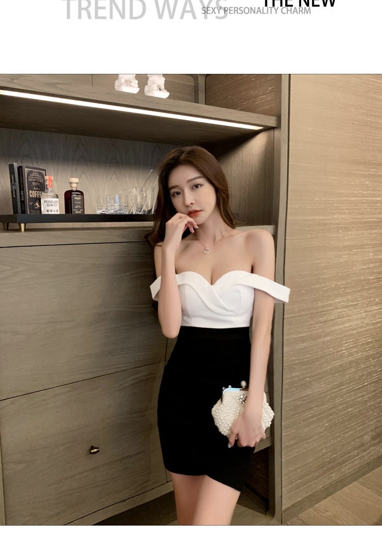 Váy Ôm Body Hở Vai Cổ Chữ U Thiết Kế Tôn Dáng Màu Trắng, Đen chi tiết 2
