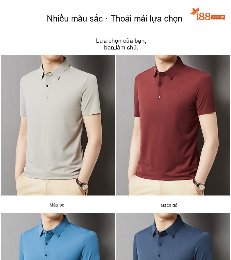 Áo Polo Nam Tay Ngắn Lụa Tằm Mùa Hè Form Rộng Màu Xanh Dương, Xanh Navy, Đỏ Rượu, Xám... chi tiết 9