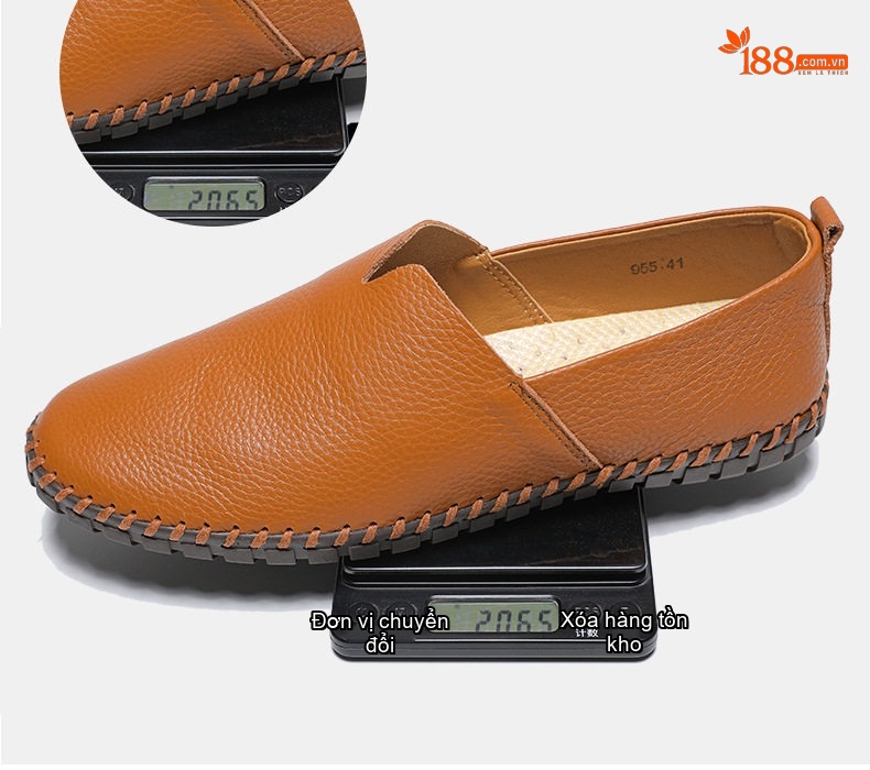 Giày Lười Nam Da Bò Size Lớn Chiều Cao Đế Khoảng 2cm Màu Đen, Xanh Navy, Nâu, Trắng... chi tiết 10