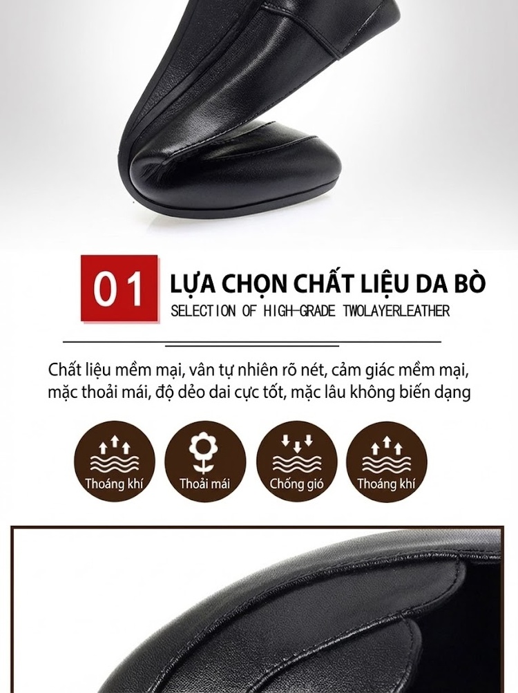 Giày Búp Bê Nữ Da Thật Đế Xuồng Chiều Cao Đế Khoảng 3cm Mũi Tròn Màu Đen, Nâu, Trắng chi tiết 3