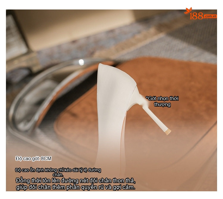 Giày Cao Gót Nữ Gót Nhọn Mũi Nhọn Chiều Cao Đế Khoảng 7cm Màu Đen, Trắng chi tiết 9