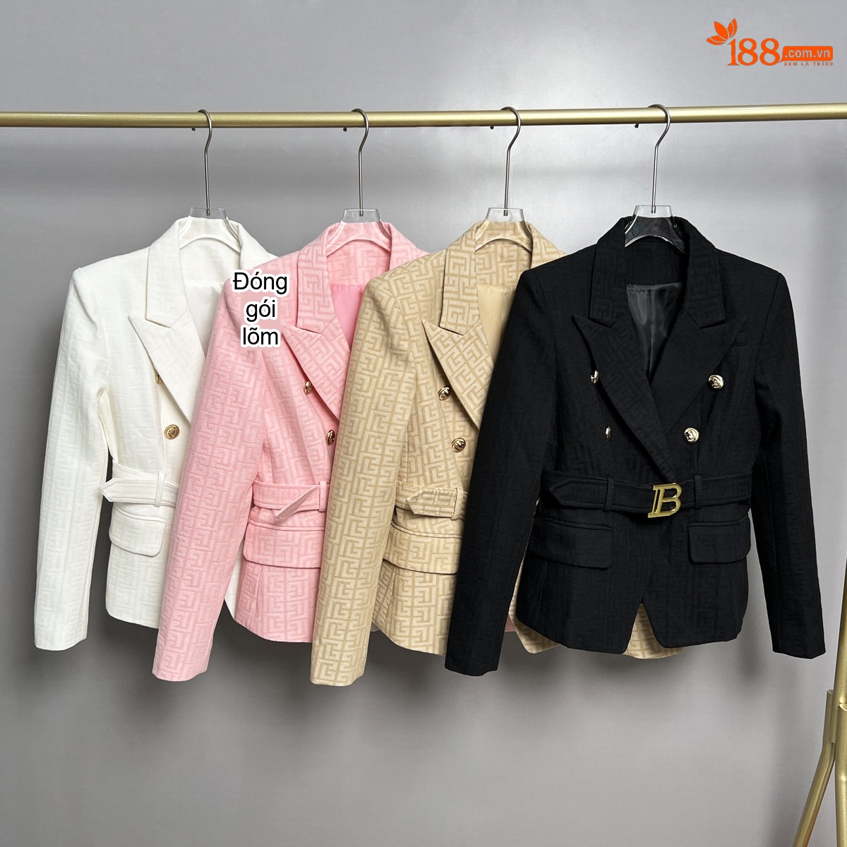 Áo Vest Blazer Nữ Ngắn Tay Dài Họa Tiết Jacquard Khóa Sư Tử Thời Trang Màu Đen, Trắng, Hồng, Kem...