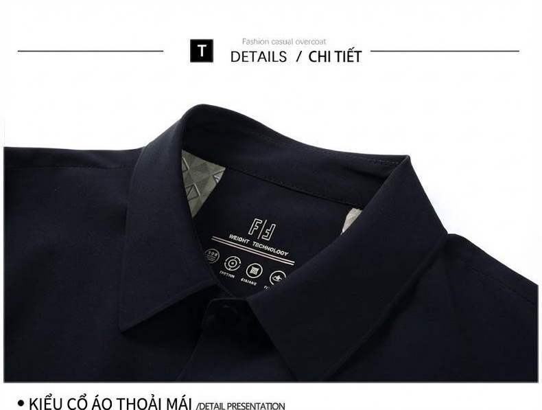 Áo Khoác Nam Trung Niên Mỏng Dáng Rộng Cổ Bẻ Màu Xanh Navy, Be chi tiết 21