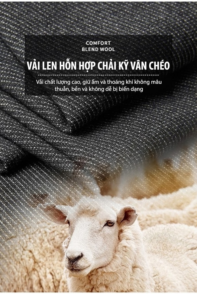 Quần Tây Nam Ống Đứng Wool Blend Dáng Ôm Vừa Thu Đông Dày Dặn Màu Đen, Xám Đậm chi tiết 3