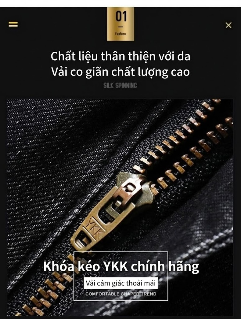 Quần Jean Nam Dáng Suông Vải Cotton Co Giãn Màu Đen Khói chi tiết 8