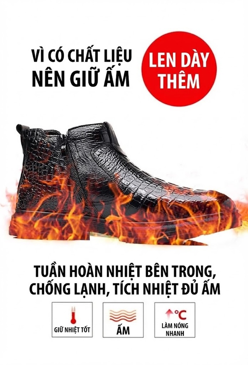 Boot Nam Da Thật Cao Cổ Lót Lông Cừu Giữ Ấm Chiều Cao Đế Khoảng 4cm Màu Đen, Nâu chi tiết 4