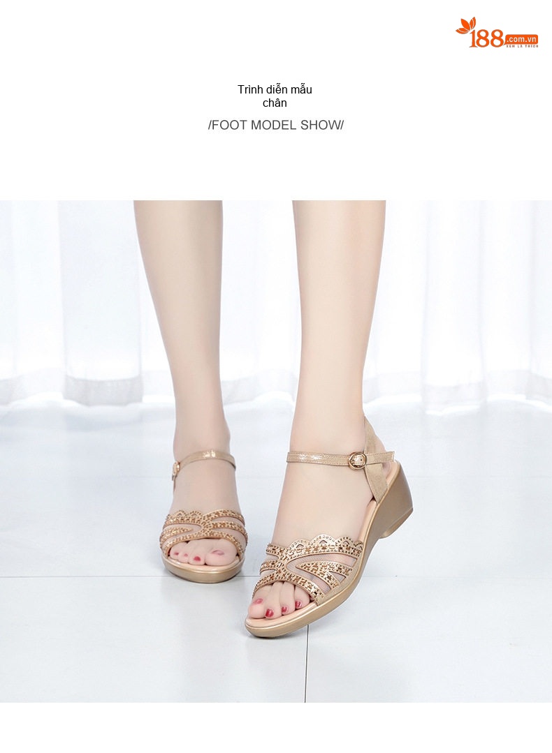 Dép Sandal Nữ Quai Hậu Đế Xuồng Da Mềm Đế Cao 5cm - 6cm Màu Vàng, Đen chi tiết 9