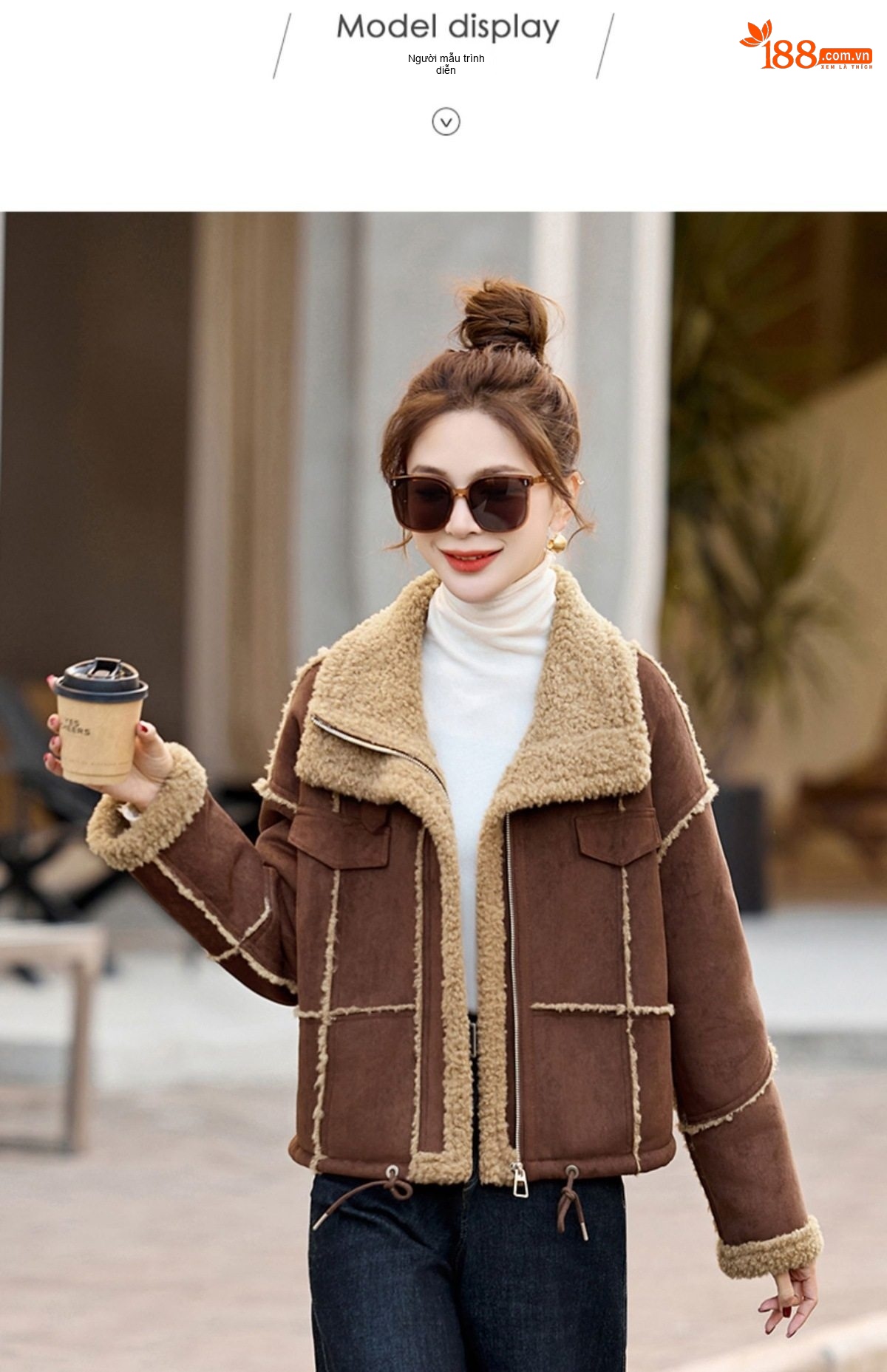 Áo Khoác Lông Cừu Non Nữ Lót Nhung Dày Dặn Kiểu Bomber Da Lộn Màu Be, Nâu chi tiết 23