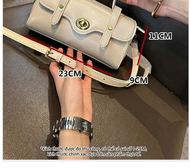 Túi Đeo Chéo Nữ Da Bò Mini Cầm Tay Retro Màu Nâu, Kem chi tiết 11