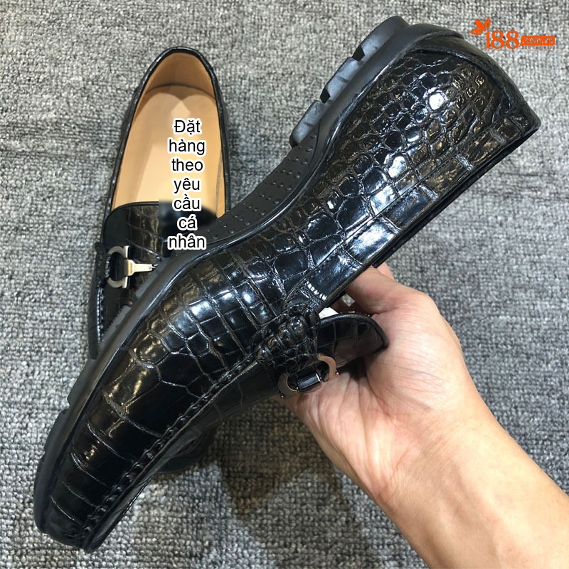 Giày Lười Nam Da Bụng Cá Sấu Chiều Cao Đế Khoảng 2cm Màu Đen chi tiết 8