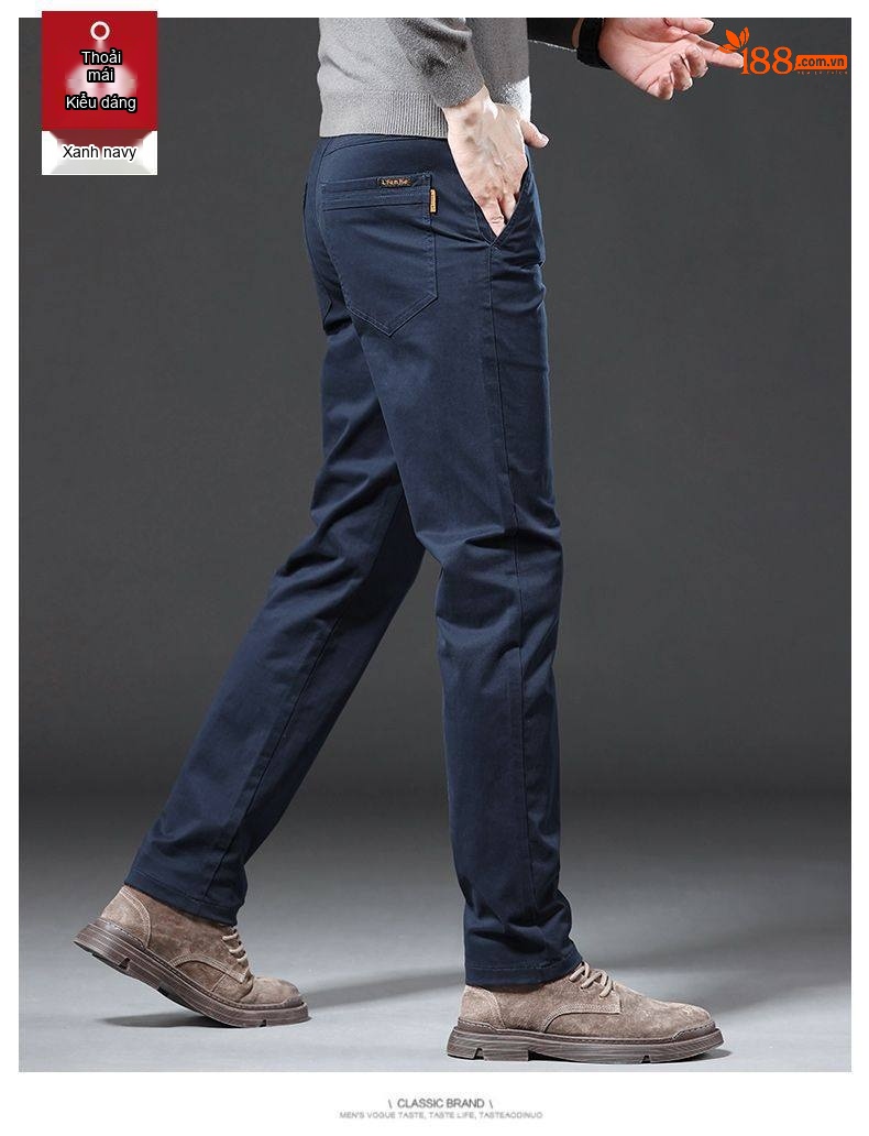 Quần Dài Cotton Nam Ống Đứng Co Giãn Thoải Mái Màu Đen, Xám, Nâu, Xanh Navy chi tiết 14