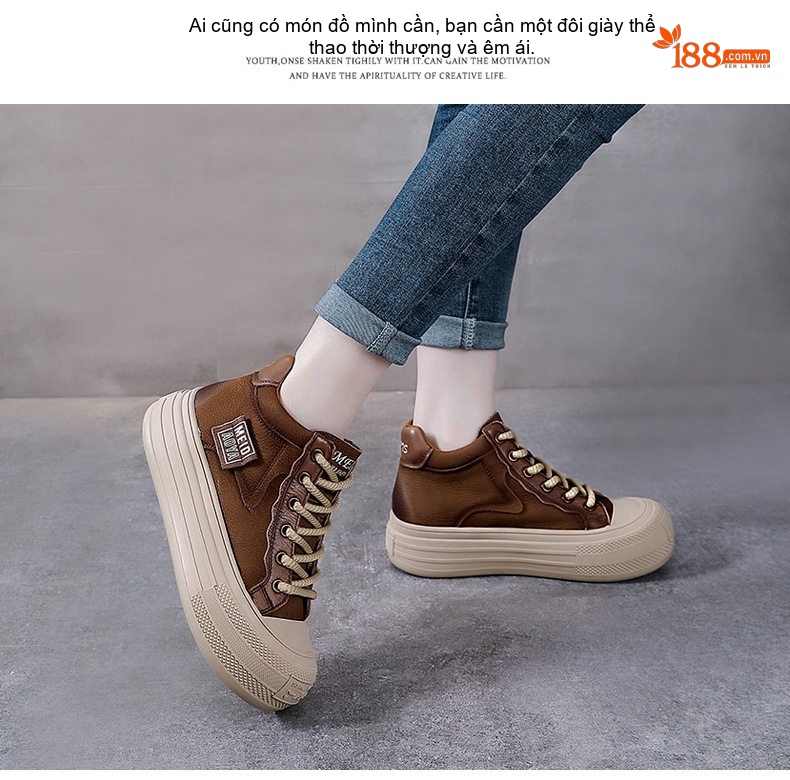 Giày Cao Cổ Nữ Da Bò Đế Bánh Mì Chiều Cao Đế Khoảng 4cm Màu Vàng, Nâu, Đỏ chi tiết 16