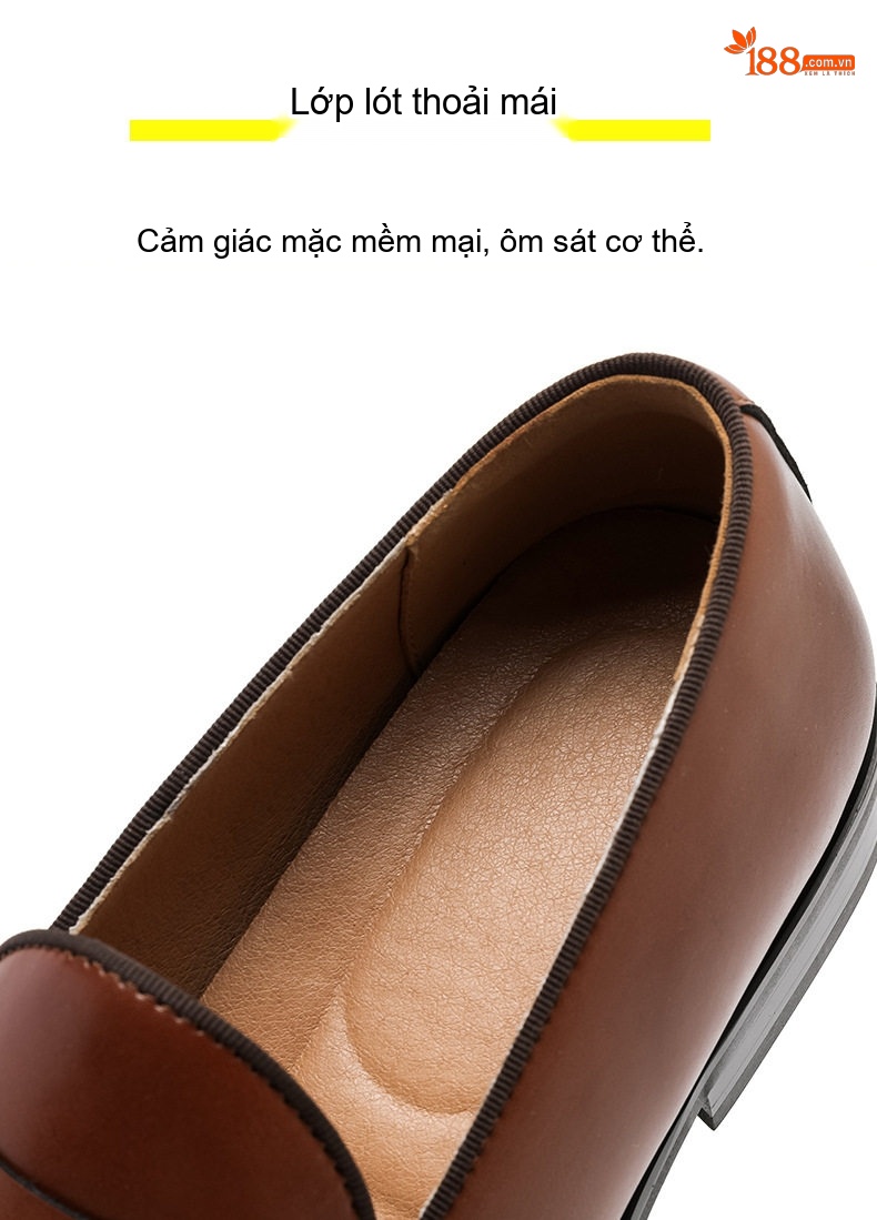 Giày Lười Nam Da Thật Hai Khóa Chiều Cao Đế Khoảng 3cm Màu Nâu chi tiết 9
