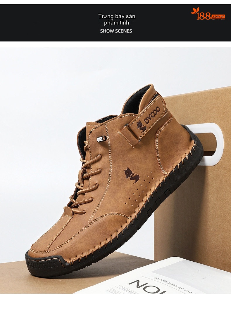 Giày Cao Cổ Nam Phong Cách Casual Chiều Cao Đế Khoảng 3cm Màu Nâu, Trắng, Xám chi tiết 34