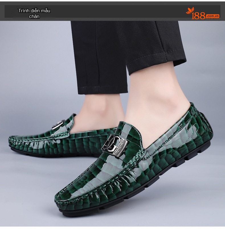 Giày Lười Nam Da Bóng Họa Tiết Chiều Cao Đế Khoảng 2cm Màu Đen, Nâu, Xanh Lá chi tiết 23