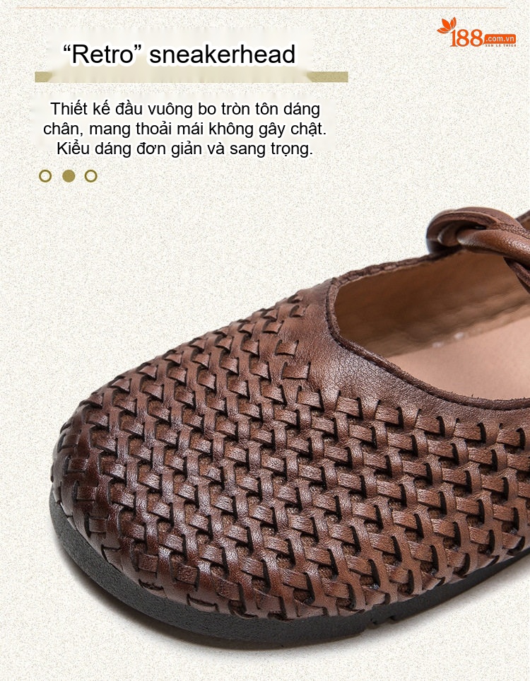 Giày Búp Bê Nữ Bệt Đan Thủ Công Phong Cách Cổ Điển Chiều Cao Đế Khoảng 1cm Màu Nâu chi tiết 4