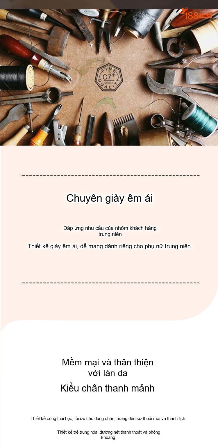 Giày Búp Bê Nữ Da Thật Mềm Mại Chiều Cao Đế Khoảng 2cm Màu Kem, Nâu, Đen chi tiết 2