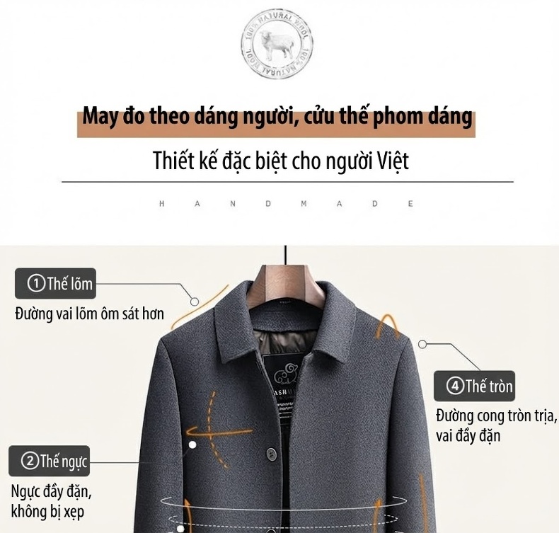 Áo Khoác Dạ Nam Lông Vũ Lót Trong Tháo Rời Phong Cách Business Casual Màu Xám chi tiết 6