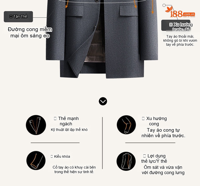 Áo Khoác Dạ Nam Lông Vũ Lót Trong Tháo Rời Phong Cách Business Casual Màu Xám chi tiết 7