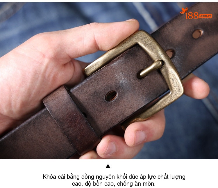 Thắt Lưng Nam Da Bò Nguyên Tấm Khóa Đồng Phong Cách Retro Màu Nâu chi tiết 17