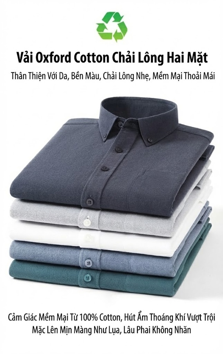 Áo Sơ Mi Tay Dài Nam Cotton Oxford Dáng Ôm Màu Trắng, Xanh Dương, Xám, Xanh Lá... chi tiết 14