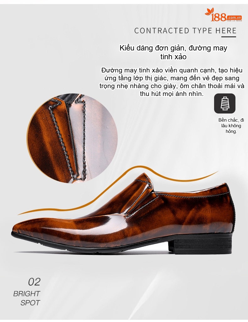 Giày Lười Nam Da Bóng Thoáng Khí Chiều Cao Đế Khoảng 3cm Màu Đen, Nâu, Xanh Navy, Vàng chi tiết 3
