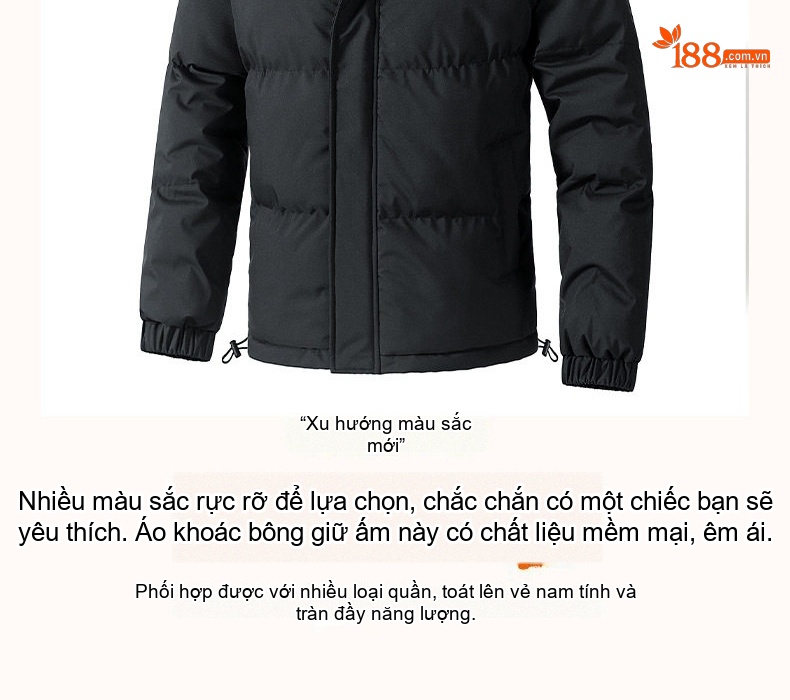 Áo Khoác Cotton Nam Nữ Mũ Trùm Đầu Dáng Rộng Mùa Đông Màu Xám, Xanh Lá, Đen, Trắng chi tiết 4