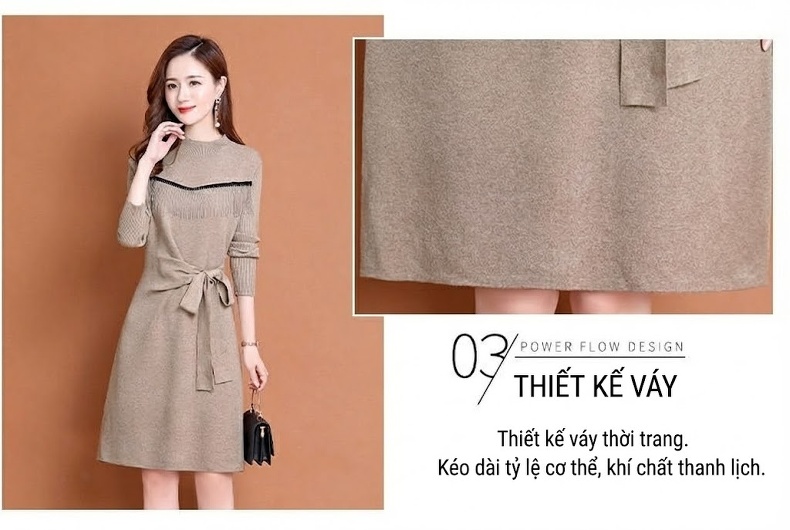 Váy Dệt Kim Nữ dáng chữ A Chiết Eo Thanh Lịch Màu Be, Đen, Xanh chi tiết 8