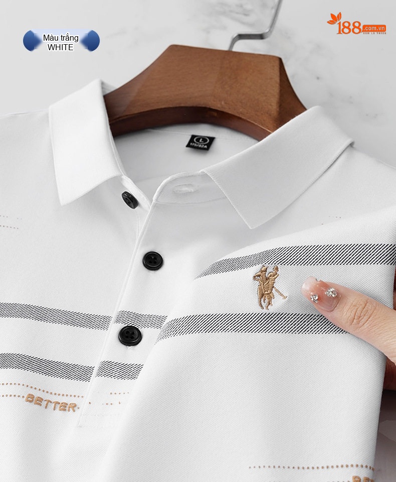Áo Polo Nam Sợi Tơ Cotton Thời Trang Thanh Lịch Màu Trắng, Kem, Xanh, Đen chi tiết 20