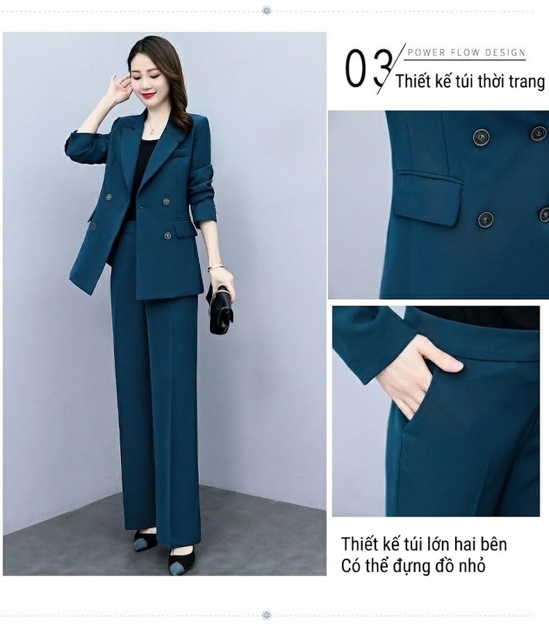 Bộ Vest Công Sở Nữ Dáng Ôm Phong Cách Thời Trang Màu Đen, Đỏ Rượu, Xanh, Trắng Kem chi tiết 12