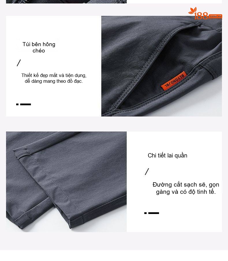 Quần Âu Nam Dáng Suông Co Giãn Thoải Mái Phong Cách Công Sở Màu Đen, Xám, Xanh Navy chi tiết 11