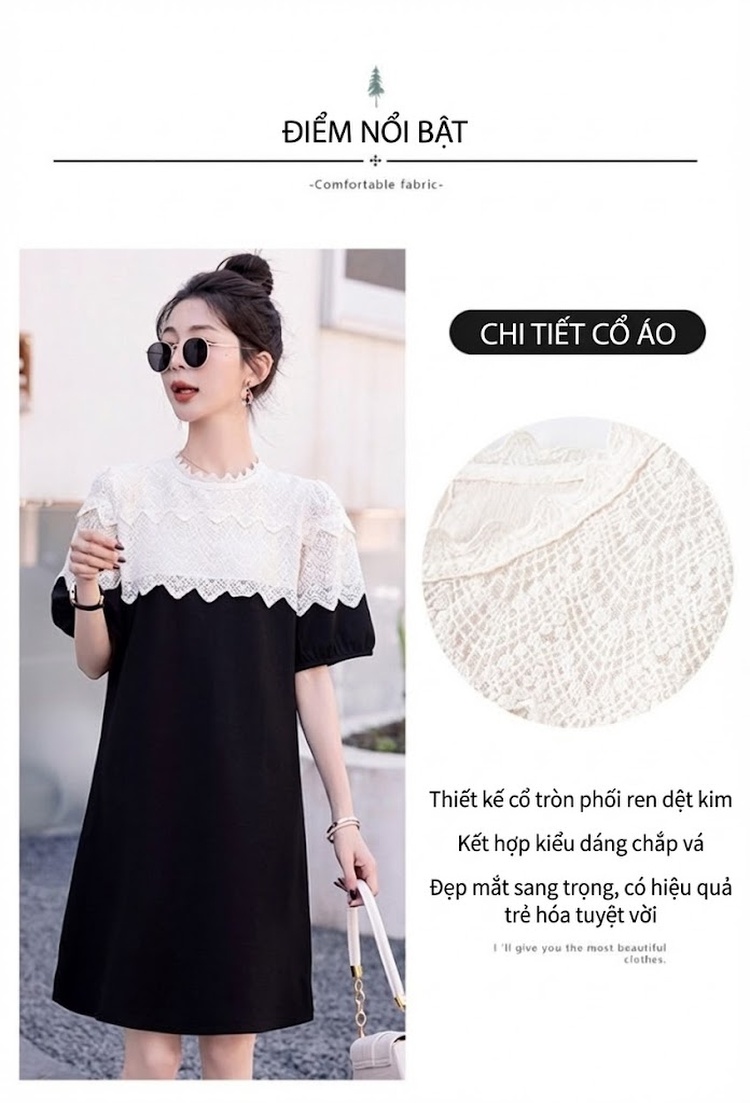 Váy liền thân Nữ Dệt Kim Màu Trắng, Đen chi tiết 6