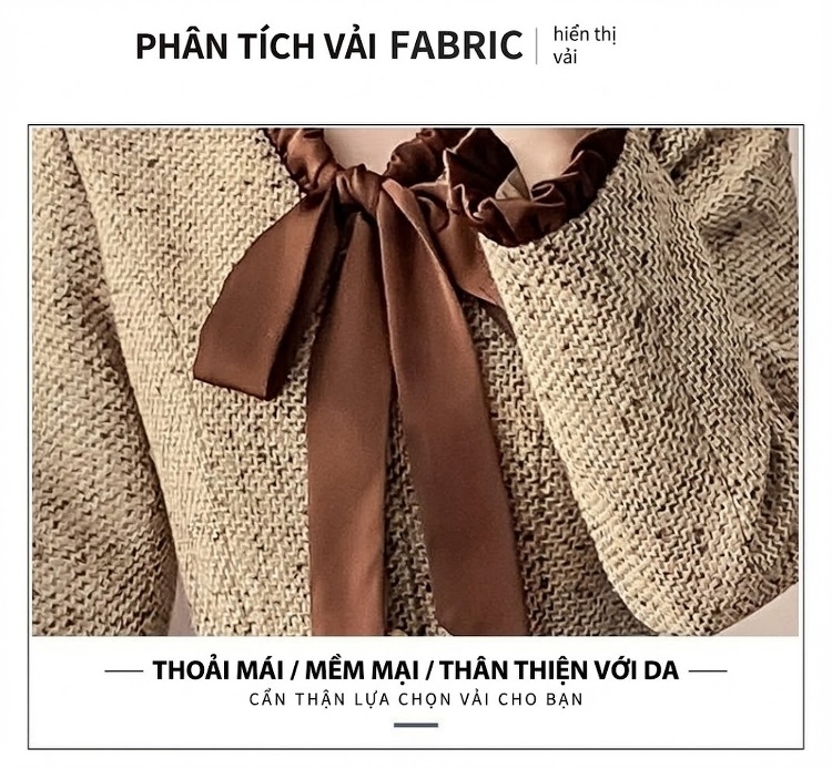 Váy Liền Thân Tiểu Thư Cổ Nơ Phong Cách Pháp Chân Váy Xòe Dáng Ngắn Màu Be chi tiết 6